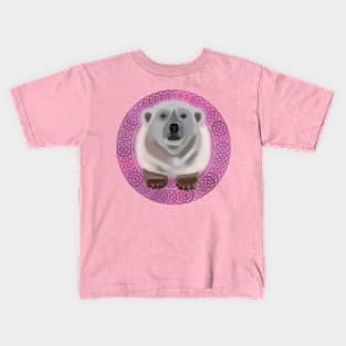 Polar Bear on lilac circular pattern Kids T-Shirt